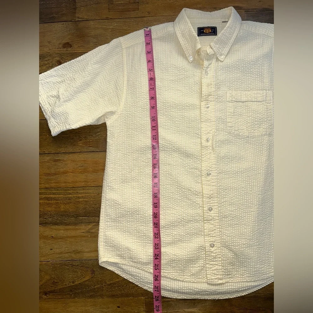 ROUTE 66 Vintage Seersucker button up shirt in butter yellow and white 90s - Picture 5 of 11